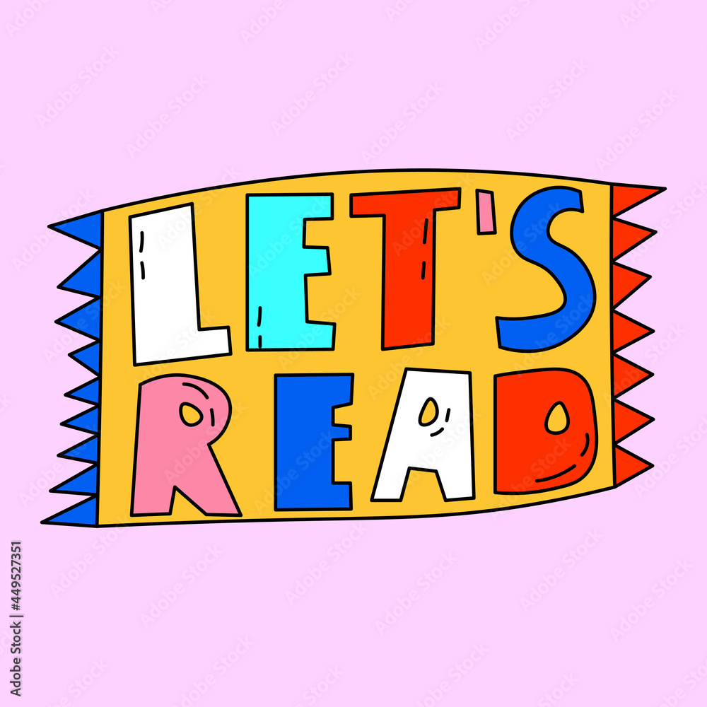 Stiker Let's Read vector sticker-let's read.Lettering for study and education.Nostalgia ...