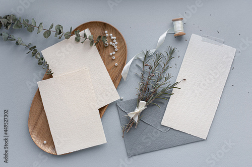Romantic lavender mock up. Wedding invitation card.