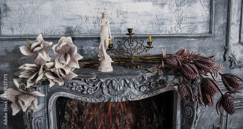 Tableau sur toile Old porcelain on the table. Tea-set. Handmade crockery.