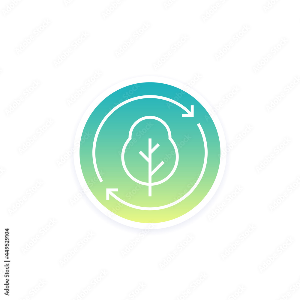 reforestation icon with a tree, linear design reforestation icon with a tree, linear design