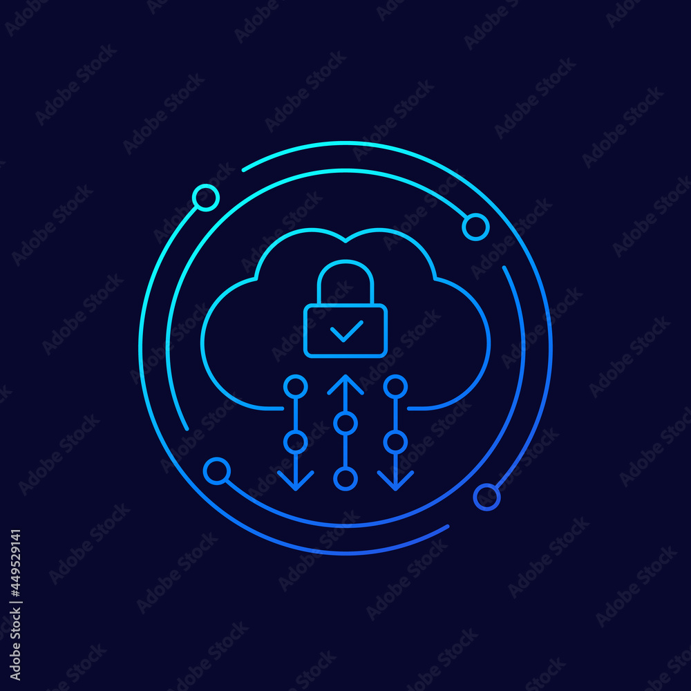 Secure cloud access or protected hosting line icon
