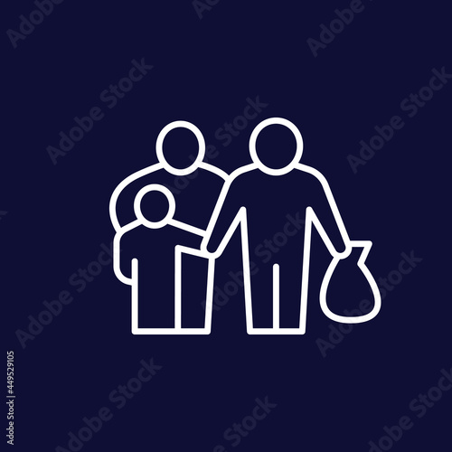 Refugees line icon on dark