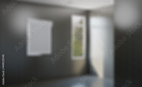 Bokeh blurred phototography. Scandinavian bathroom, classic vintage interior design. 3D rend