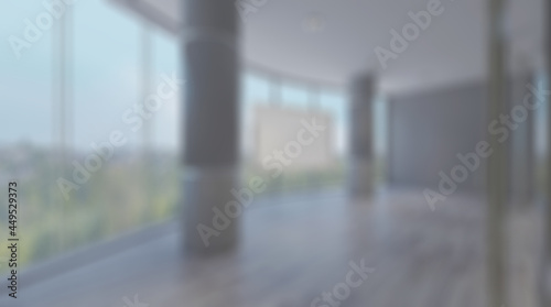 Bokeh blurred phototography. Modern office Cabinet. 3D rendering. Meeting room. Mockup.