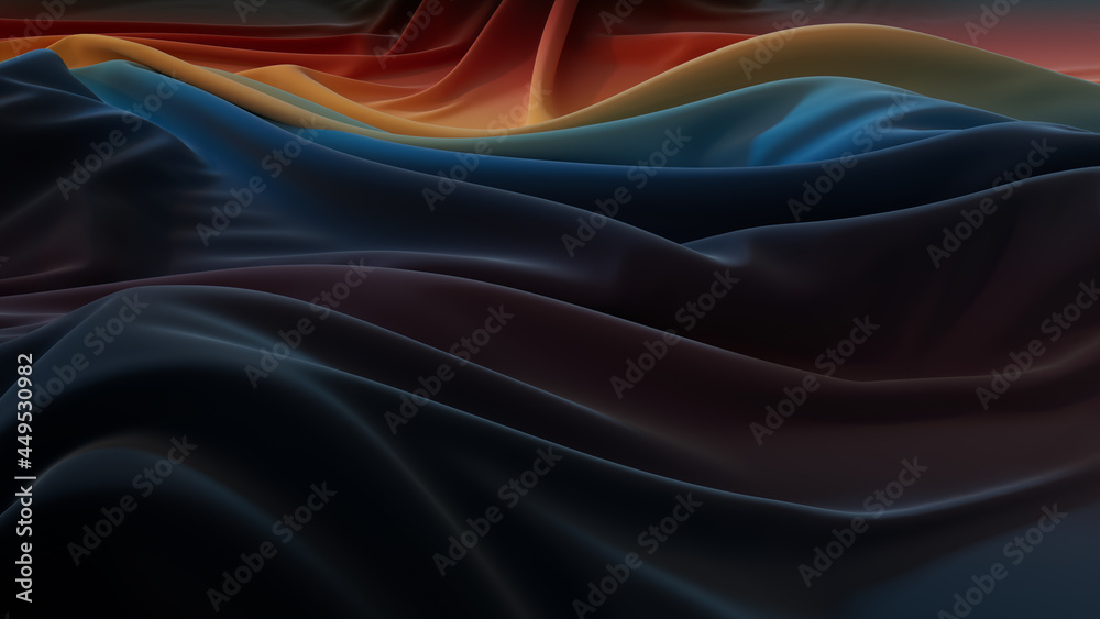 Navy Blue and Orange Fabric with Wrinkles and Folds. Multicolored Wavy Surface Wallpaper. Navy Blue and Orange Fabric with Wrinkles and Folds. Multicolored Wavy Surface Wallpaper.