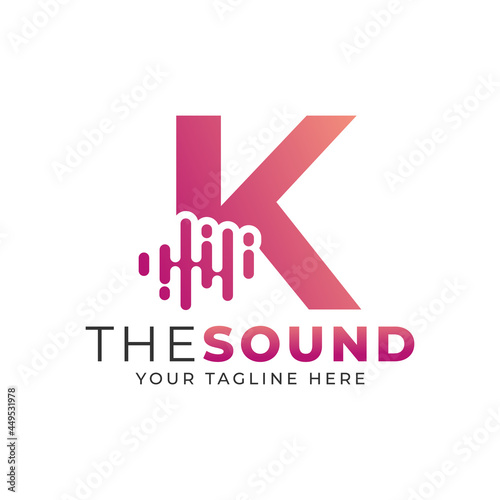 Music Logo. Creative Letter K Trendy Design Logo Concept with Sound Wave Vector Illustration.