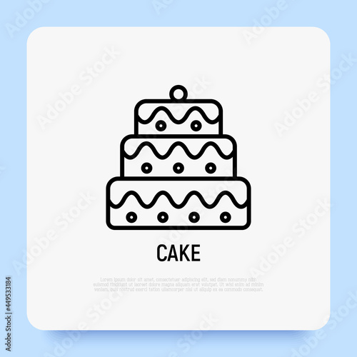 Layered cake thin line icon, wedding dessert. Modern vector illustration