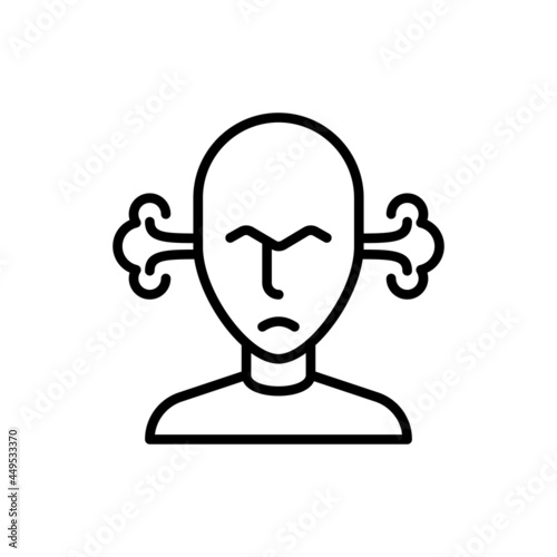 Irritability, annoyance thin line icon: man is angry and steam is coming out from his ears. Burnout, overworked. Vector illustration.