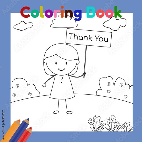 doodle girl in garden coloring book