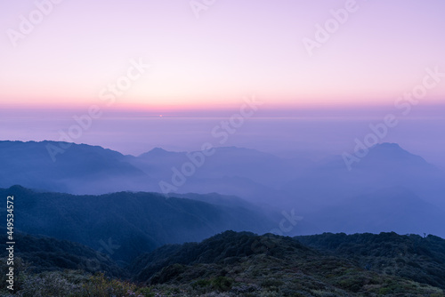 Quiet sunrise, Chinese mountain landscape, foggy weather. © zhuxiaophotography