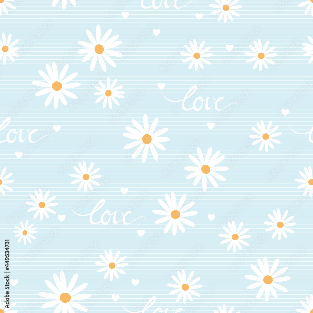 Seamless pattern with daisy flowers on blue background vector illustration.