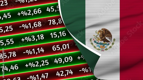 Wallpaper Mural Mexico Realistic Flag, Stock Finance Market Numbers, Fabric Texture Effect 3D Illustration Torontodigital.ca