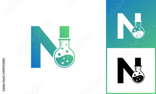 Letter N with Abstract lab logo. Usable for Business, Science, Healthcare, Medical, Laboratory, Chemical and Nature Logos.