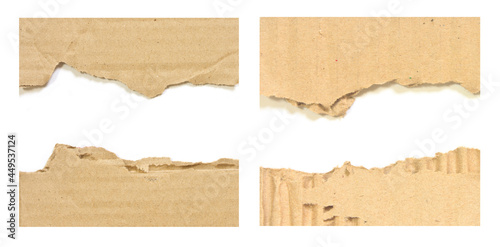 Corrugated torn cardboard paper isolated on white background.