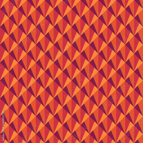 Seamless pattern. Triangles ornament. Tiles backdrop. Triangular shapes wallpaper. Geometric background. Ethic motif. Digital paper. Geometrical web designing. Mosaic textile print. Vector art work.