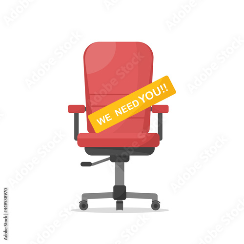 business chair cardboard paper with we need you message,flat design icon vector illustration