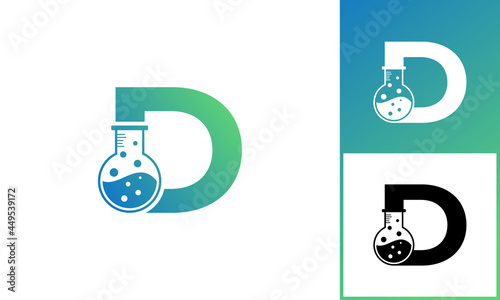 Letter D with Abstract lab logo. Usable for Business, Science, Healthcare, Medical, Laboratory, Chemical and Nature Logos.