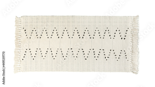 Light rug with tassels isolated on white, top view