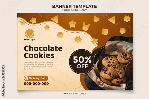Chocolate cookies banner for food and culinary
