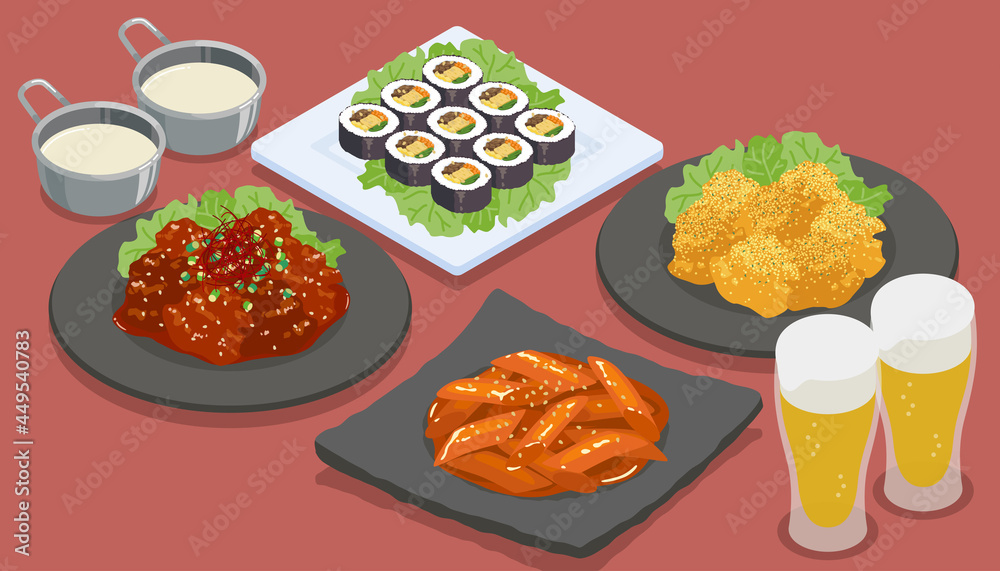 韓国料理で飲み会のベクターイラスト素材 Stock ベクター Adobe Stock