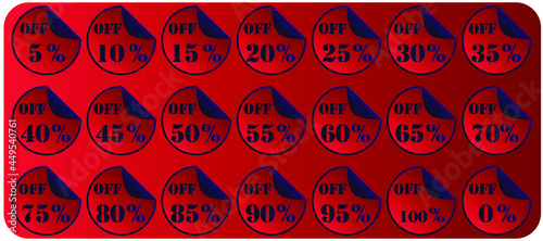 A set of stickers that attract the customer and give your design a uniquely different kind of beauty. Contains discounts at different rates to suit all discount offers