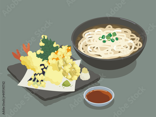 天ぷらうどんのベクターイラスト素材