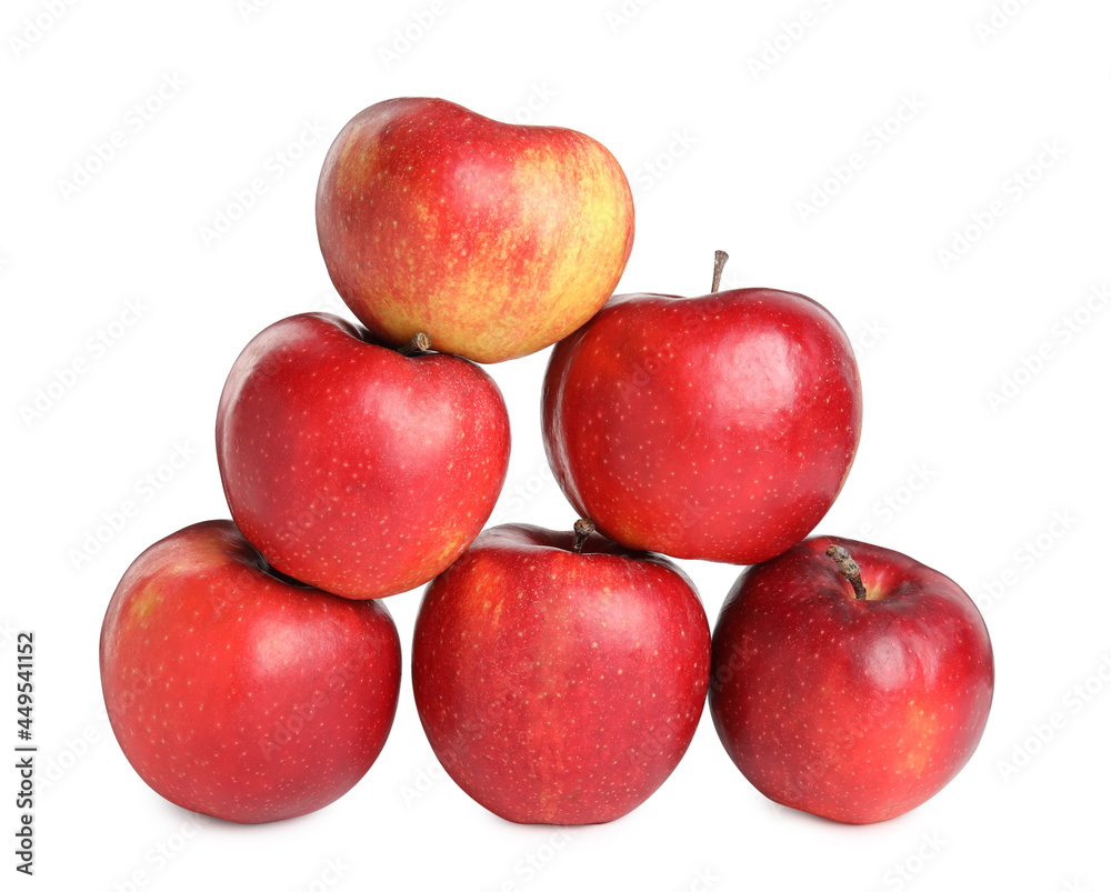 Delicious ripe red apples on white background