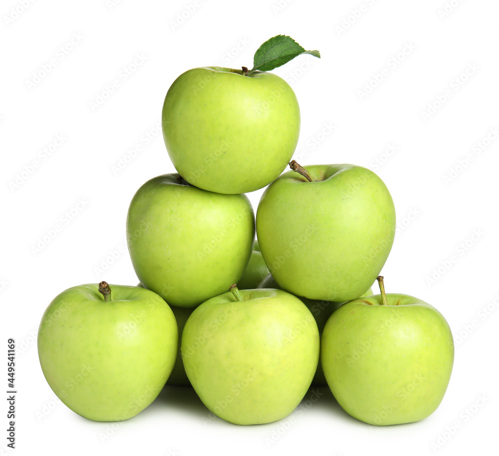 Delicious ripe green apples on white background Delicious ripe green apples on white background