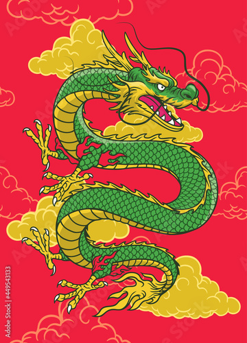 Oriental dragon in hand drawn style