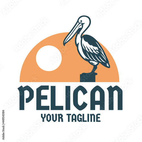 pelican bird stands on the pier post elegant logo