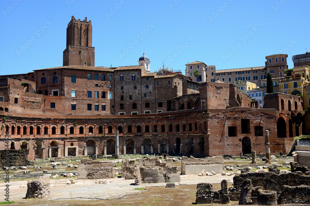 View from the Imperial Forums, which constitute a series of five monumental squares built over a century and a half by Julius Caesar and the emperors Augustus, Vespasian, Nerva and Traiano