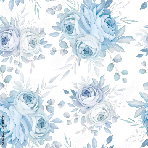 Classic Blue floral Seamless Pattern Design