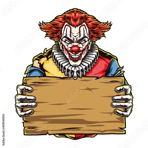 Fotografia Halloween scary clown with wooden plank