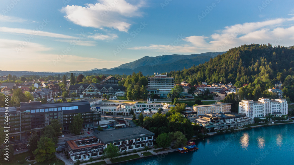 Naklejka premium Aerial view of the city of Bled in Slovenia.