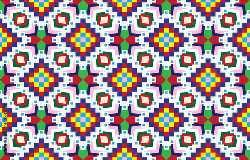 Geometric ethnic pattern. seamless geometric pattern. seamless pattern. figure tribal embroidery. Design for fabric, curtain, carpet, batik, fabric, folk pattern. © nongnuch