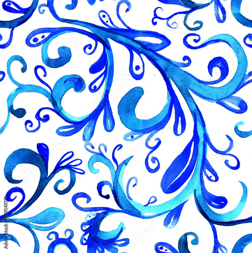 Watercolor blue seamless pattern