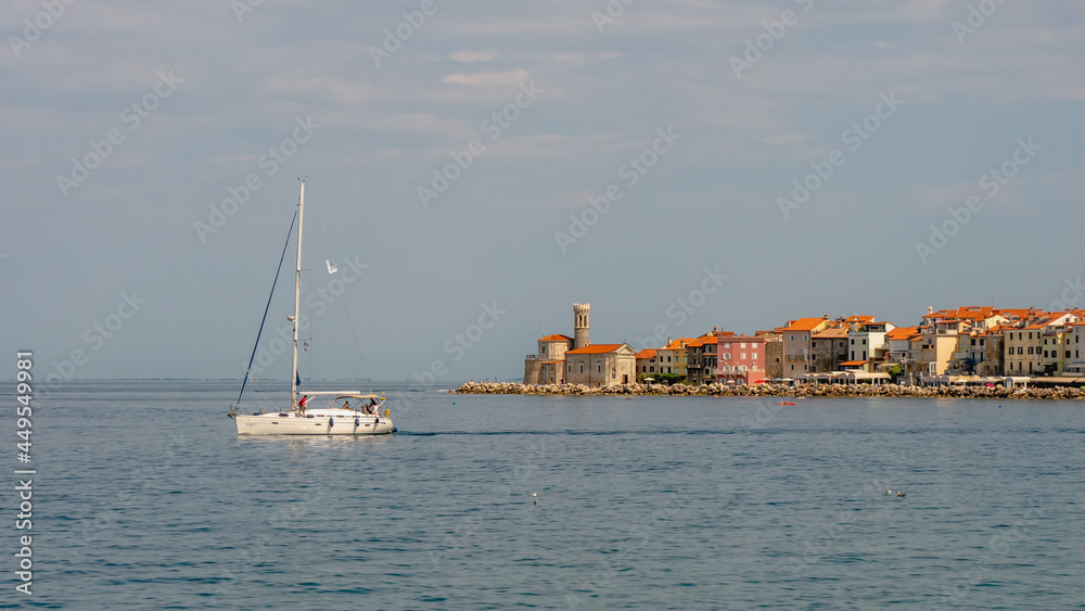 View of the town of Piran and the Adriatic Sea and yachts. View of the town of Piran and the Adriatic Sea and yachts.