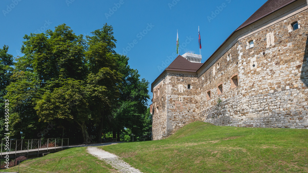 Walls of the famous castle in Ljubljana, Slovenia.