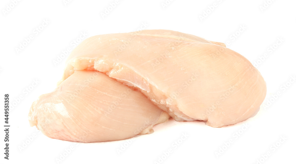 Raw chicken breast fillets isolated on white background