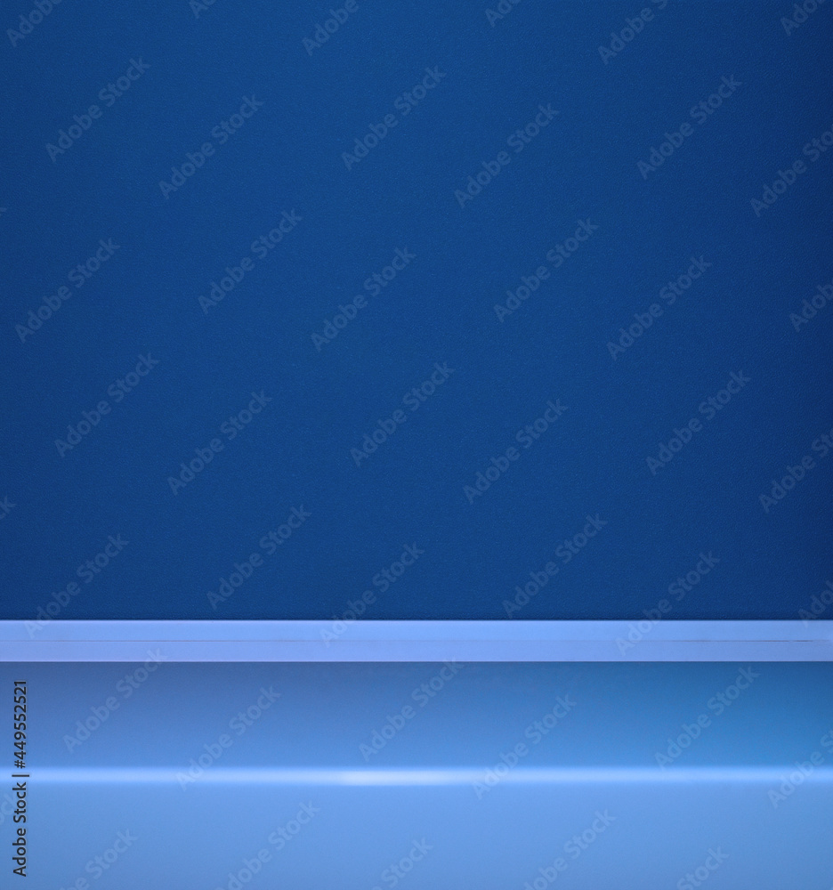 Abstract empty blue background. Scene for advertising, cosmetic ads, showcase, presentation, website, banner, cream, fashion. Illustration. Product display. Copy space
