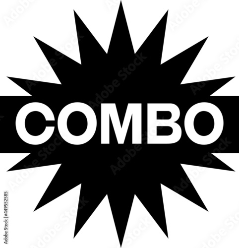 combo black on white sign. promotion black star, explosion sign with word combo on it. Promotion sticker, label. photo