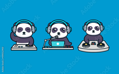 Set of cute panda with DJ's equipment
