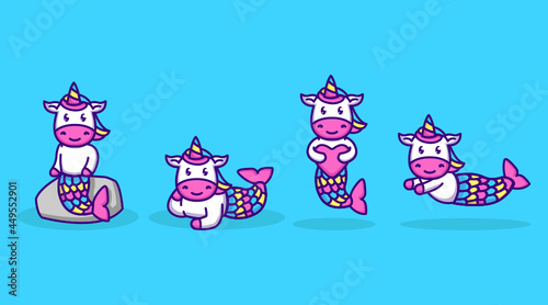 Set of cute unicorn in mermaid costume © Guavanaboy