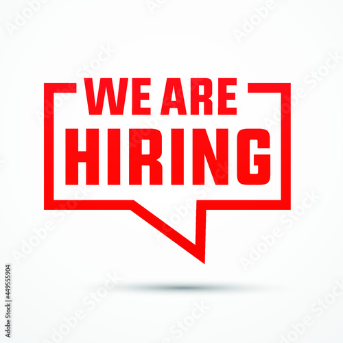 we are hiring modern, creative banner, design concept, social media template, marketing, advertising, and communication concept  with red text on a light  background