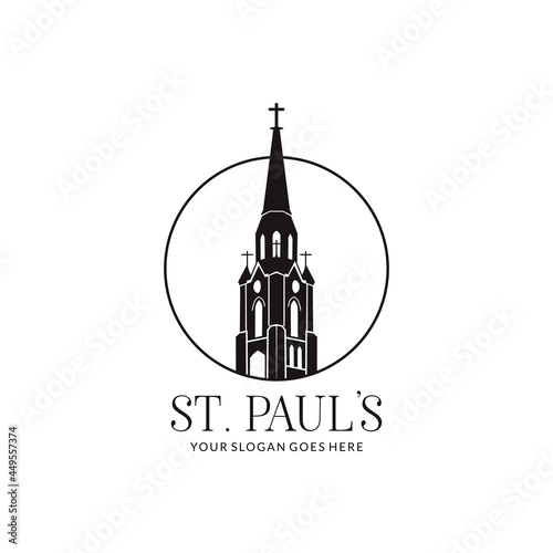 church tower architect with cross logo and vector