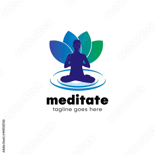 meditate monks logo with tulip, lotus and water shape icon