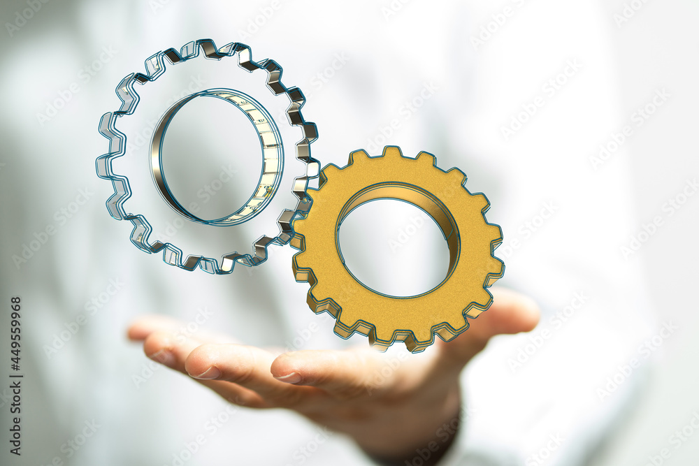 Business, Internet and technology concept. Business select gear icon on virtual screen/ Business, Internet and technology concept. Business select gear icon on virtual screen/