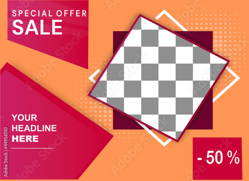 Set of editable square banner template for post in social media app. Special offer discount, big sale poster ready to fill adv content. Flat cartoon vector concept design isolated on white background