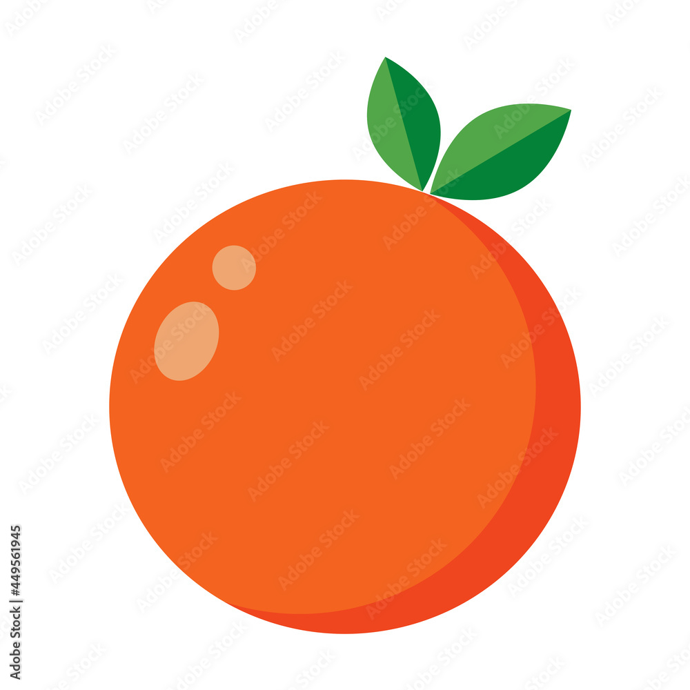 Orange with green leaf isolated object on white background vector illustration in flat style. Simple citrus fruit icon or logo. Orange with green leaf isolated object on white background vector illustration in flat style. Simple citrus fruit icon or logo.
