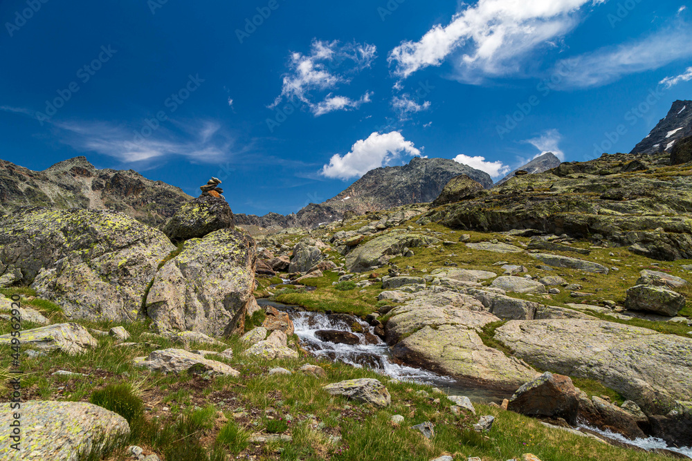 The beautiful mountains and lakes over La Thuile in a summer day